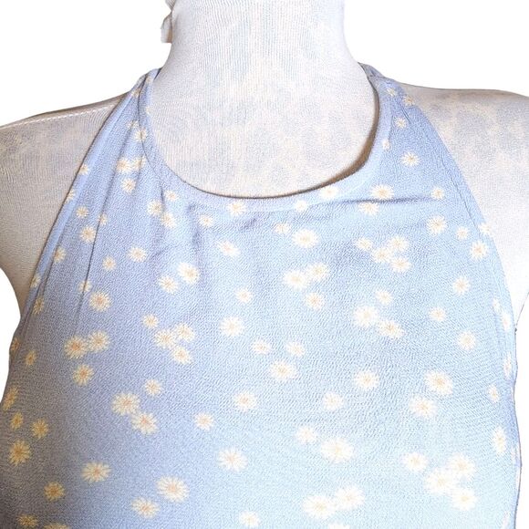 American Eagle Blue & White Floral Halter Backless Midi Shift Dress Size L - Picture 6 of 9
